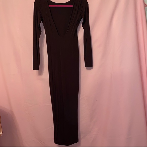 Naked Wardrobe Backless Dress Chocolate Brown Small Sexy Soft Longsleeve Stretch - Picture 7 of 13